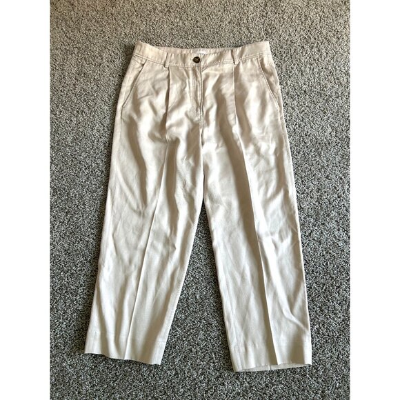 The Reset Women's Size M Pleated Trousers R Label Beige Lyocell Cropped Pockets - Picture 7 of 11